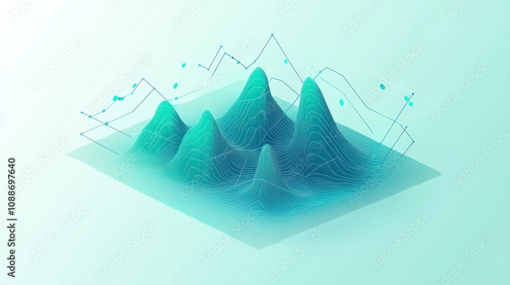 Aufkleber Abstract 3D landscape with data visualization elements.