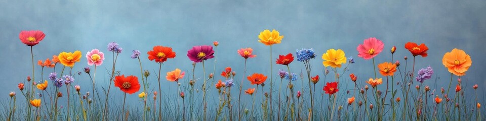 Fototapeta premium Colorful floral display in foggy garden nature photography serene environment close-up view