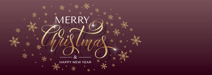 Merry Christmas and Happy New Year hand lettering calligraphy. Vector holiday illustration element. Typographic element for congratulations.