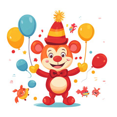 Fototapeta premium Happy Clown Bear with Balloons