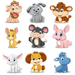 Fototapeta premium Cute Cartoon Animals