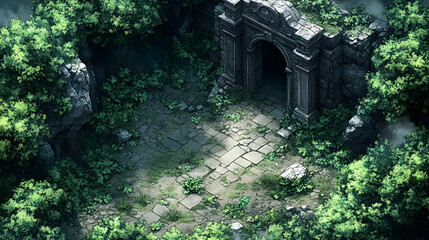 Ancient Stone Archway in Lush Forest, Hidden Entrance Mystery