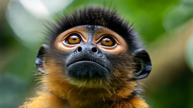 A close-up view of a red-shanked douc langur's face