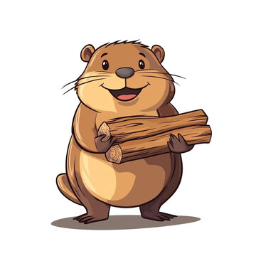 recommend clip art: Cute Groundhog Holding Wood Logs