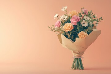 Obraz premium A bouquet of flowers is sitting on a table