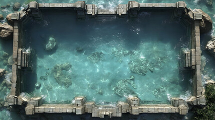 Ancient Stone Pool: Serenity in Aqua,  Forgotten Ruins by the Sea