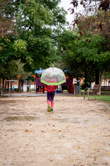 girl with umbrella walking in the rain