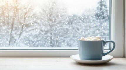Cozy Winter Hot Chocolate Marshmallows Snow Scene