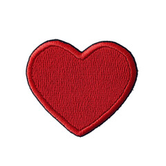 A simple, red heart-shaped, embroidered patch on a white background, presented in a flat lay arrangement.