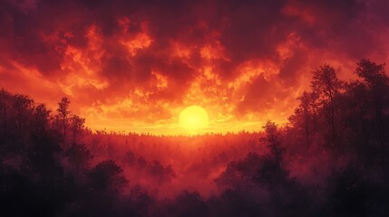 Obraz premium Dramatic sunset over forest landscape nature photography scenic view