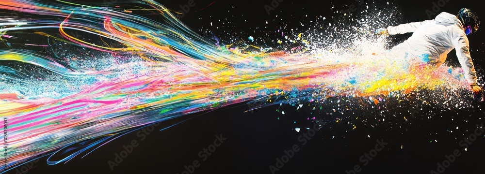 Leinwandbilder a dynamic burst of colorful splashes emanating from a figure in motion.