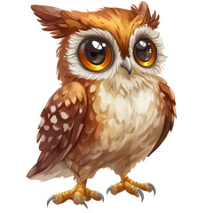 Fototapeta premium cartoon brown owl, png, isolated