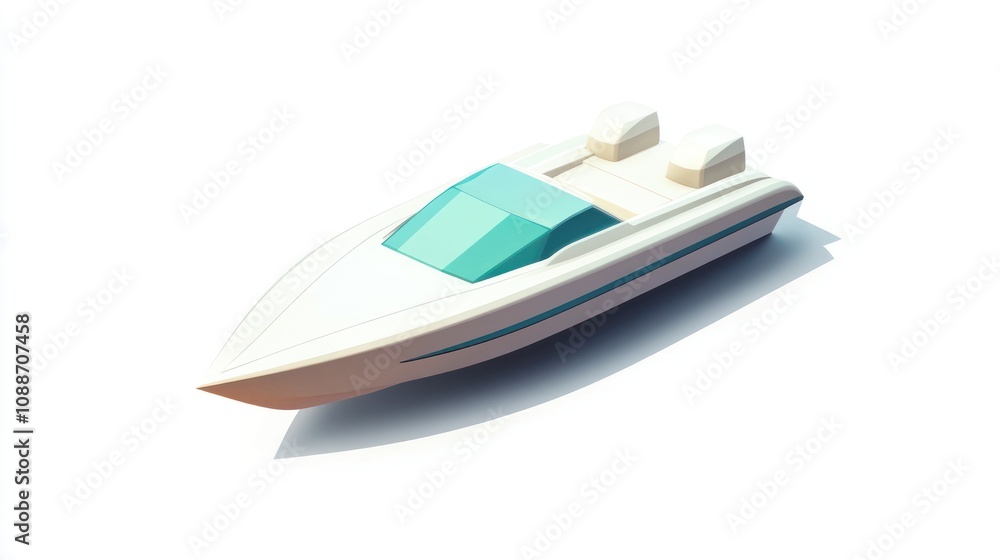 Poster a sleek, modern speedboat with a streamlined design and tinted windshield.