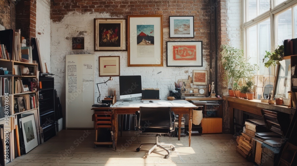 Poster arranging creative zones with feng shui principles, enhancing focus and output