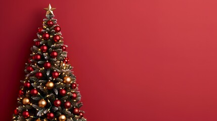 Festive Christmas tree with red background.