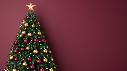 Christmas tree decorated with ornaments and a star.