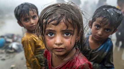 Children in disaster zones, receiving aid and finding comfort amidst chaos