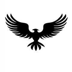 Obraz premium Black silhouette of a soaring eagle with its wings spread wide.