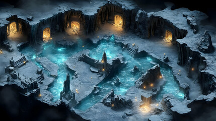 Explore Glowing Underground River Caves, Ancient Ruins, Fantasy Realm