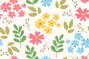 Flower seamless pattern design with beautiful flower and leaves. Flower art. floral and leaf pattern design for fabric, cotton, wallpaper, satin, gift wrap, carpet, background.	