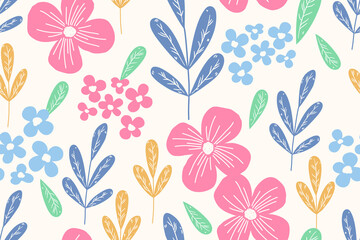Flower seamless pattern design with beautiful flower and leaves. Flower art. floral and leaf pattern design for fabric, cotton, wallpaper, satin, gift wrap, carpet, background.	