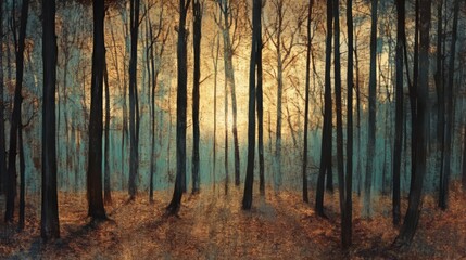 Obraz premium Sunlit forest path at dawn.