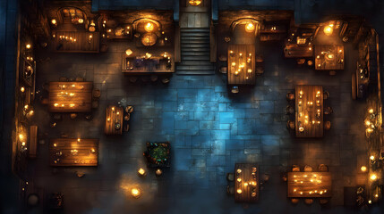 Explore a Medieval Tavern: Tables, Candles, and Stone Floors