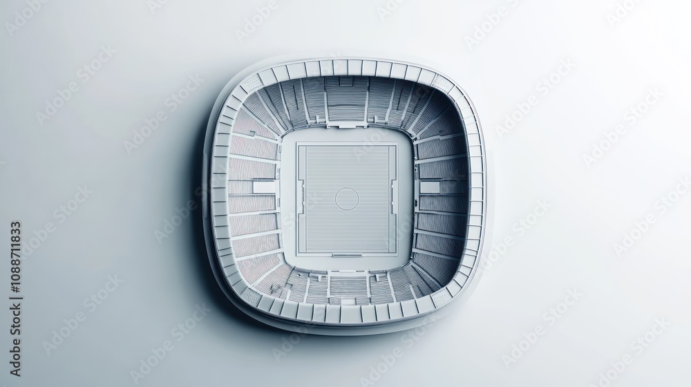 Poster Aerial view of a modern stadium with a central field and surrounding seating.