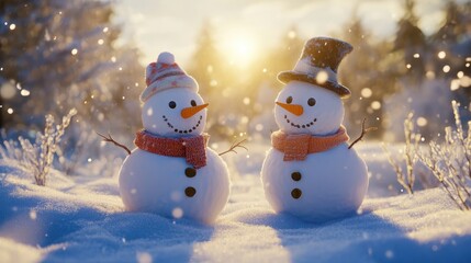 Fototapeta premium Smiling Snowmen in Winter Wonderland