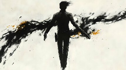 Gunslinger Runs Through Abstract Ink Storm