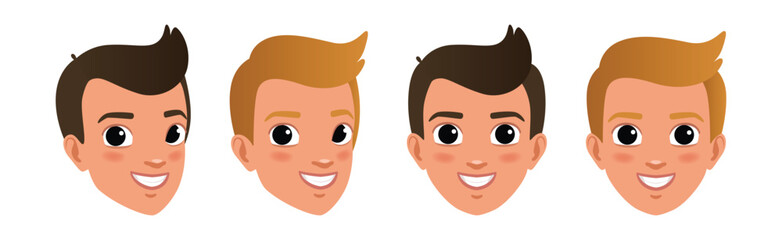 Teen Boy Face Head with Different Emotion Vector Set