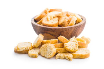 Sliced roasted bruschetta bread isolated on white background.