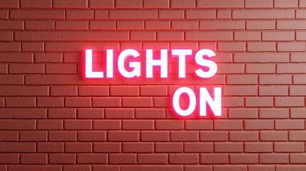 Obraz premium Red Brick Wall Neon Sign Lights On Illuminated Message