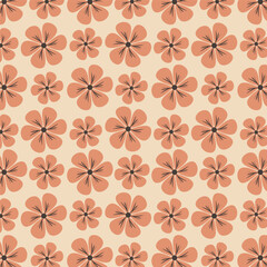 Seamless floral pattern with simple brown flowers on clean light brown background. Floral pattern for fabrics, textile, wallpapers and decoration use.
