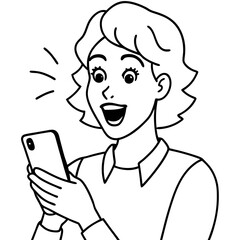 excited woman surprised by message on cell