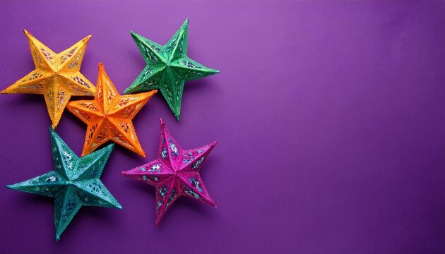 colorful las posadas stars on purple background for mexican holiday celebrations