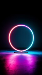 A glowing neon circle with a radiant, vibrant effect against a dark background. Ideal for modern designs, tech-inspired visuals, or as a bold element in banners, presentations, or digital art projects