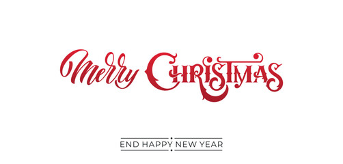 Merry Christmas and Happy New Year hand lettering calligraphy. Vector holiday illustration element. Typographic element for congratulations.