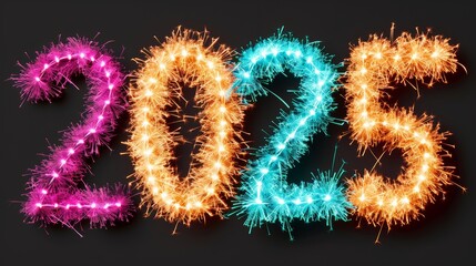 Colorful lights forming the year 2025.