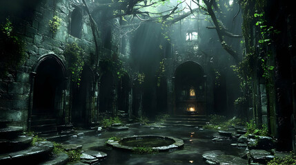 Overgrown Ruins: Exploring Ancient Stone Architecture Mysteriously Submerged