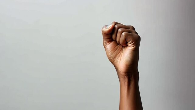 Upclose view of a black male hand forming a fist, embodying the notions of combativeness, endurance, and force. Representing the ideals of struggle, resilience, and inner fortitude. Generative AI