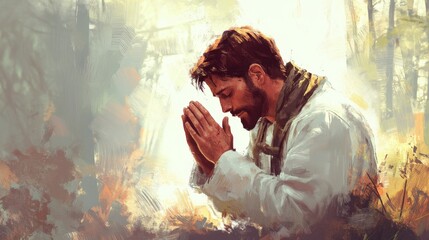 Jesus A man is praying in a painting