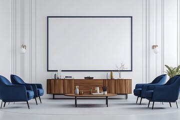 Modern Living Room Interior with Blue Velvet Chairs