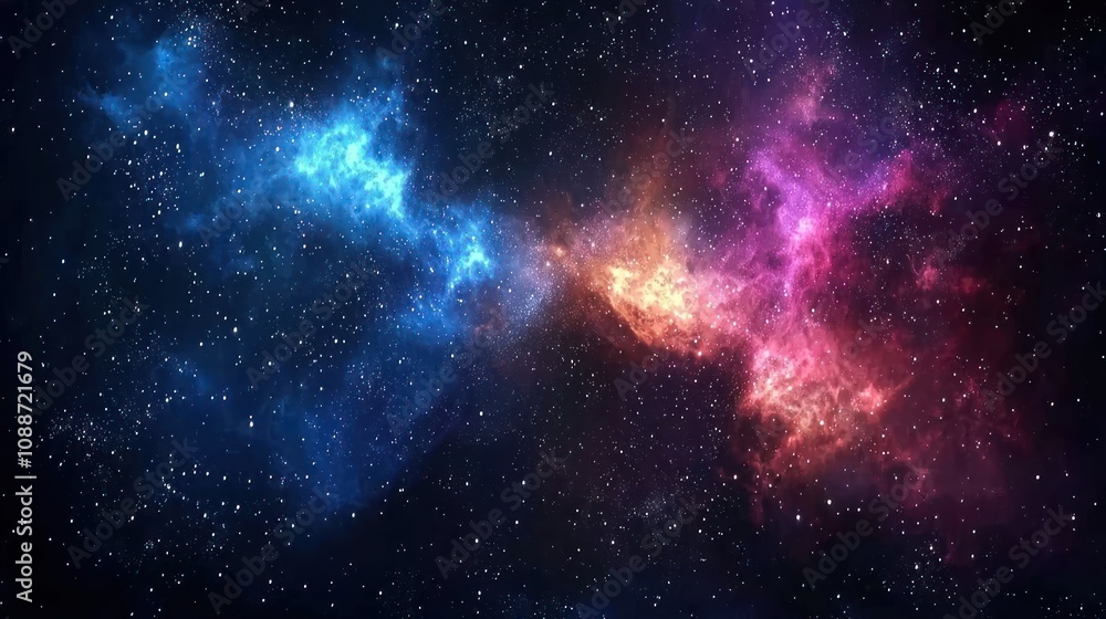 Wall mural a dark outer space background with colorful nebulae and twinkling stars, perfect for sci-fi projects