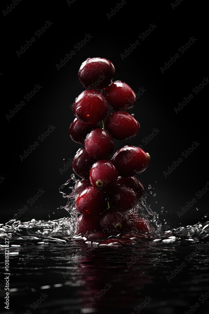 Poster A stack of grapes splashes into water, creating dynamic visual effects.