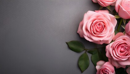 pink roses on a grey background with copy space generated ai