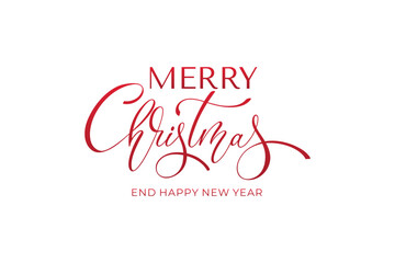 Merry Christmas and Happy New Year hand lettering calligraphy. Vector holiday illustration element. Typographic element for congratulations.