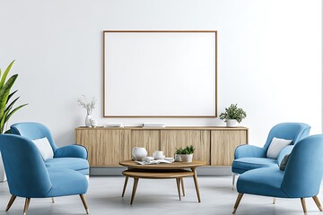 Modern Living Room With Wooden Cabinet and Frame