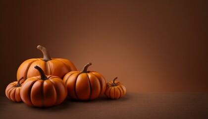 halloween background pumpkins n plain brown background copy space gloomy atmospheric picture postcard