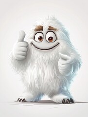 Obraz premium Cute Little Yeti Cartoon Mascot Character Winking And Holding A Thumb Up. Vector Illustration Isolated On White Background
